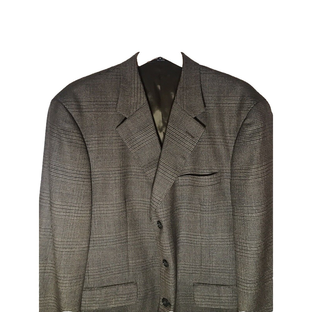 Club Room Men's Blazer Sports Coat Jacket Brown Plaid 44R Three Button Vintage - Picture 2 of 7